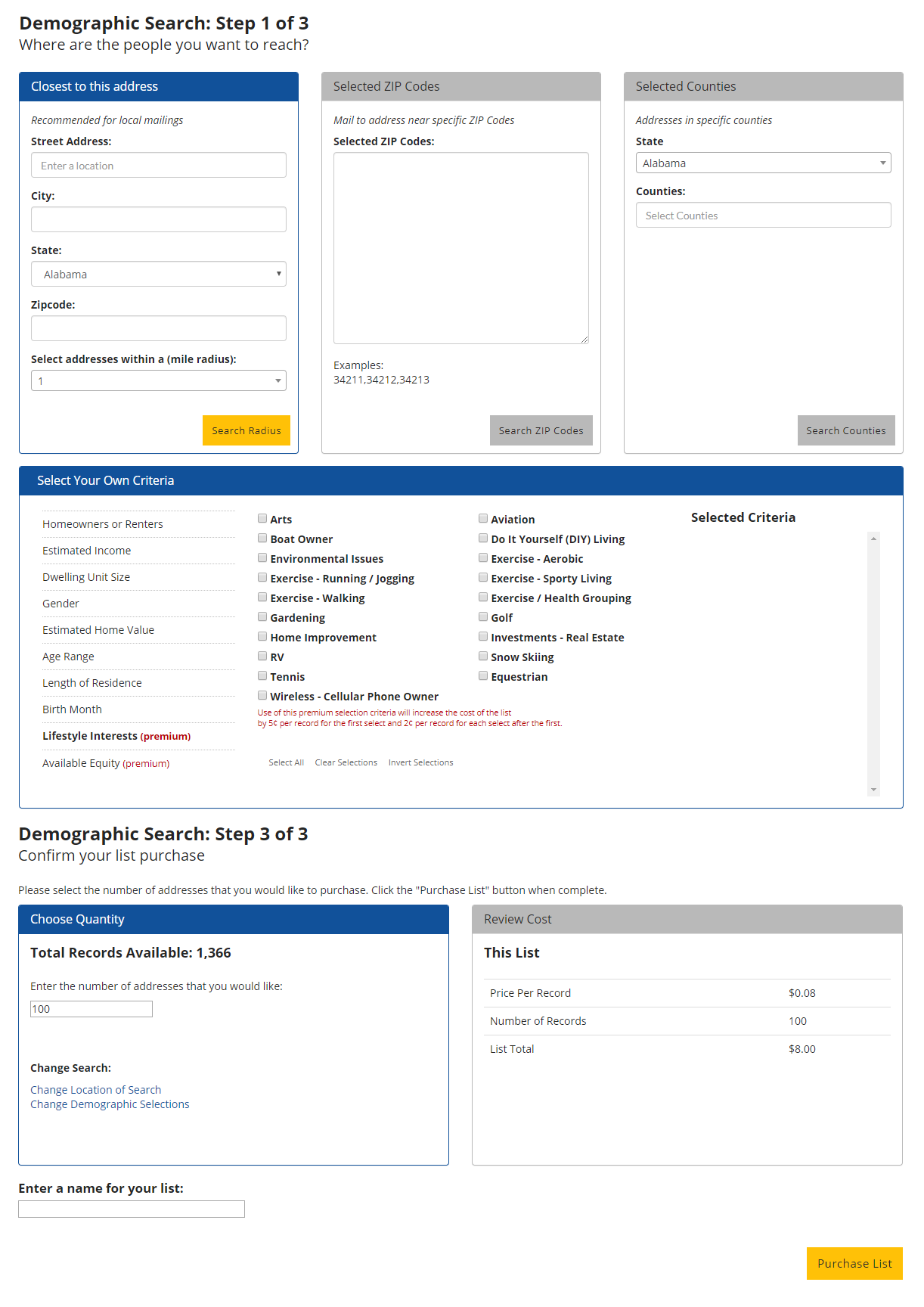 Demographic List Example